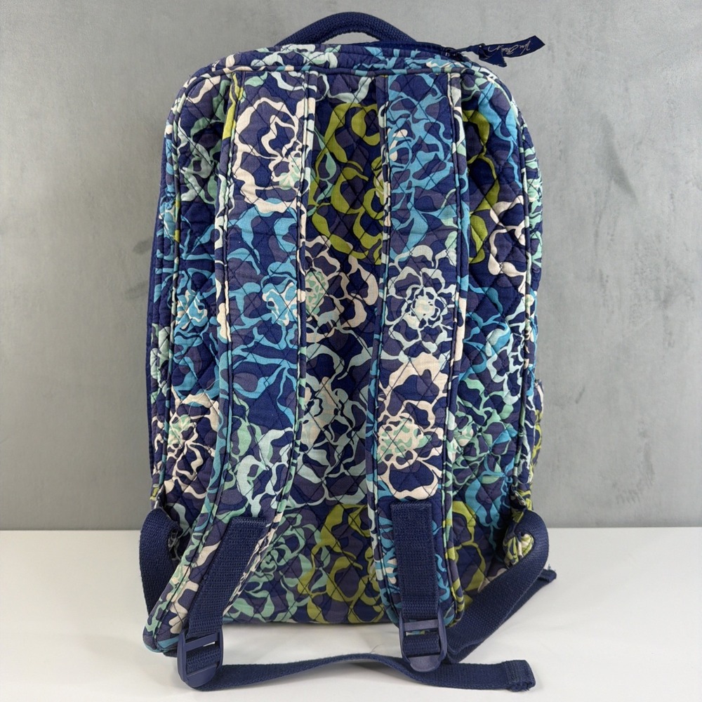 Vera Bradley Backpack Blue Green Floral Quilted Campus School Travel Bag - Picture 2 of 11